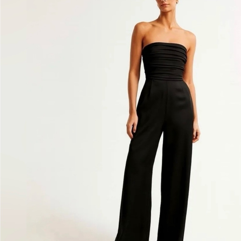 Abercrombie & Fitch Black Strapless Wide-Leg Jumpsuit